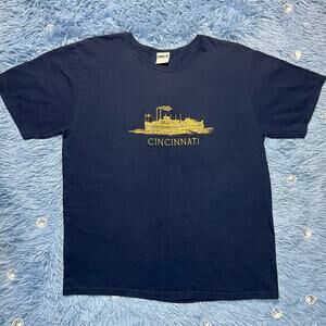 Cincinnati Ship Shirt Size Large Mens Gold Navy Blue Embroidered Graphic